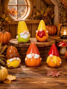5Pcs Autumn Gnome Decorations, Pumpkin Corn Harvest Gnome Figurines For Table Shelf Mantel Seasonal Home Decor - Dwarf Figurine - View 2