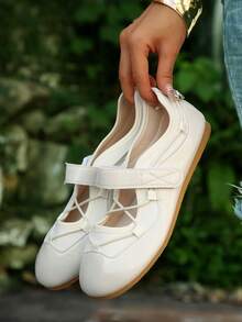 Women's Hook & Loop Mesh Breathable Round Toe Flat Mary Jane Shoes, Vintage Gentle Style Spring/Summer Daily Commute Shoes - Beige - View 5