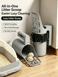 Cat Litter Scoop With Trash Can, Portable Large Capacity, 2-In-1 Cat Litter Scoop And Trash Can, Comes With Trash Bags, For Cleaning Cat And Dog Waste, Essential Tool For Pet Owners - Multicolor - View 1