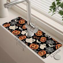 1pc Halloween Faucet Cover, Create Holiday Atmosphere, Bathroom Faucet Splash Guard, Pumpkin Ghost Pattern Faucet Pad, Kitchen Countertop Accessory, Halloween Kitchen Dining Table Accessory, Sink, Moisture-Proof Absorbent Pad, Absorbent Draining Pad, Multi-Functional Absorbent Non-Slip Pad - Multicolor - View 14