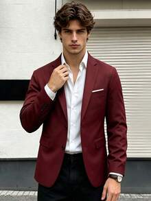 Men's Casual Blazer, Men's Business Formal Suit, Solid Color All-Season Regular Fit, Suitable For Formal Occasions - Burgundy - View 3