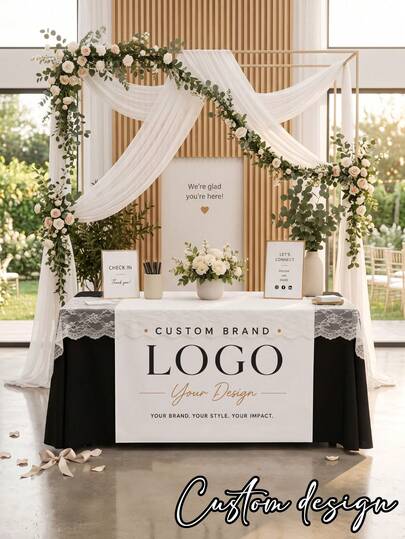 1pc Customized Table Runner, Custom Company Logo Tablecloth, Personalized Exhibition Market And Store Booth Display Banner, Suitable For Weddings, Birthdays, Anniversaries And Various Events, Durable Polyester Fiber Material, Customizable Design