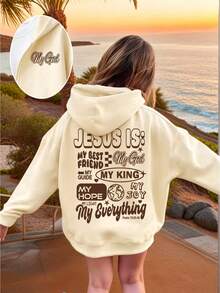Girls' Casual Printed Zip-Up Hoodie, Long Sleeve Hooded Sweatshirt, Soft And Comfortable Girls' Jacket, Suitable For Back To School Or Autumn/Winter Season - Apricot - View 3