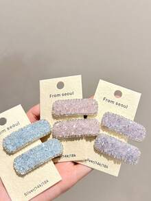 2PCS /3PCS Exquisite Sugar-Coated Rhinestone Side Hair Clips, Rhinestone-Edged Rectangular BB Side Clips, Pink Blue Purple Three Colors, Date Casual Vibe Hair Accessories - Multicolor - View 1