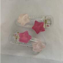 Minimalist Star Hair Clip For Women, Cute Contrast Color Five-Pointed Star Bangs Clip, Side Hair Alligator Hair Clip Hair Accessory - Pink - View 5