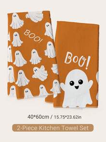 2pcs Autumn Halloween Ghost Pattern Kitchen Towels, Soft Polyester Material Dish Cloths, Suitable For Kitchen Decor, Kitchen Cleaning, Holiday Party Decoration, Kitchen Bathroom Supplies Home Essentials, Home Decor, Housewarming Gift - Multicolor - View 9