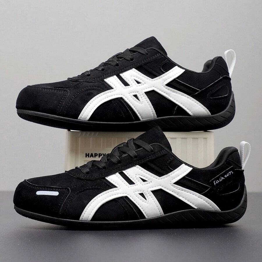 Men's Comfortable Durable Shock-Absorbing Front Lace-Up High-Top Athletic Shoes - Black and White - View 1