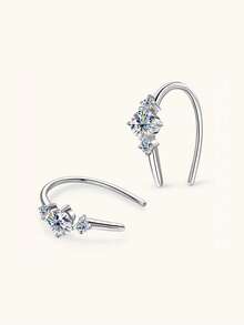 2pcs Fashion Luxury 925 Sterling Silver 4.0mmX2pcs 2.0mmX4pcs Total 0.8ct Moissanite Earrings Suitable For Women Daily Wear Party Vacation Mother's Day Wedding Anniversary Birthday Shiny Jewelry Gift - Silver - View 2