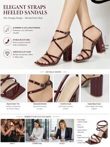 Women's Red Square Toe Chunky Heel Party Casual Comfortable Versatile High Heel Sandals,Spring Summer Outfits - Burgundy - View 2