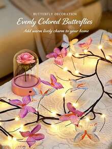 1pc USB Powered Butterfly LED Branch Light (Wall Mounted), LED Butterfly Willow Branch String Light, 8 Lighting Modes, Suitable For Indoor/Outdoor Wall, Bedroom, Door/Window Decoration, Holiday Decoration, Party Decoration, Gift And Proposal Scene - Purple Butterfly Vine - View 3