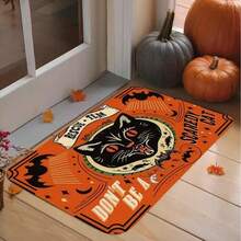 Halloween Bat & Cat Welcome Mat, Suitable For Indoor/Outdoor Use - Scary Bat & Cat Entrance Decor, Machine Washable Soft Rug, Suitable For Hallway Floor Or Carpet - Halloween Holiday Decoration - A - View 2