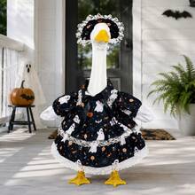Halloween Ghost Goose Costume, Cute Spooky Porch Goose Outfit With Lace Dress, 23 Inch Goose Statue Decor For Front Door Yard Lawn Halloween Party - Multicolor - View 4