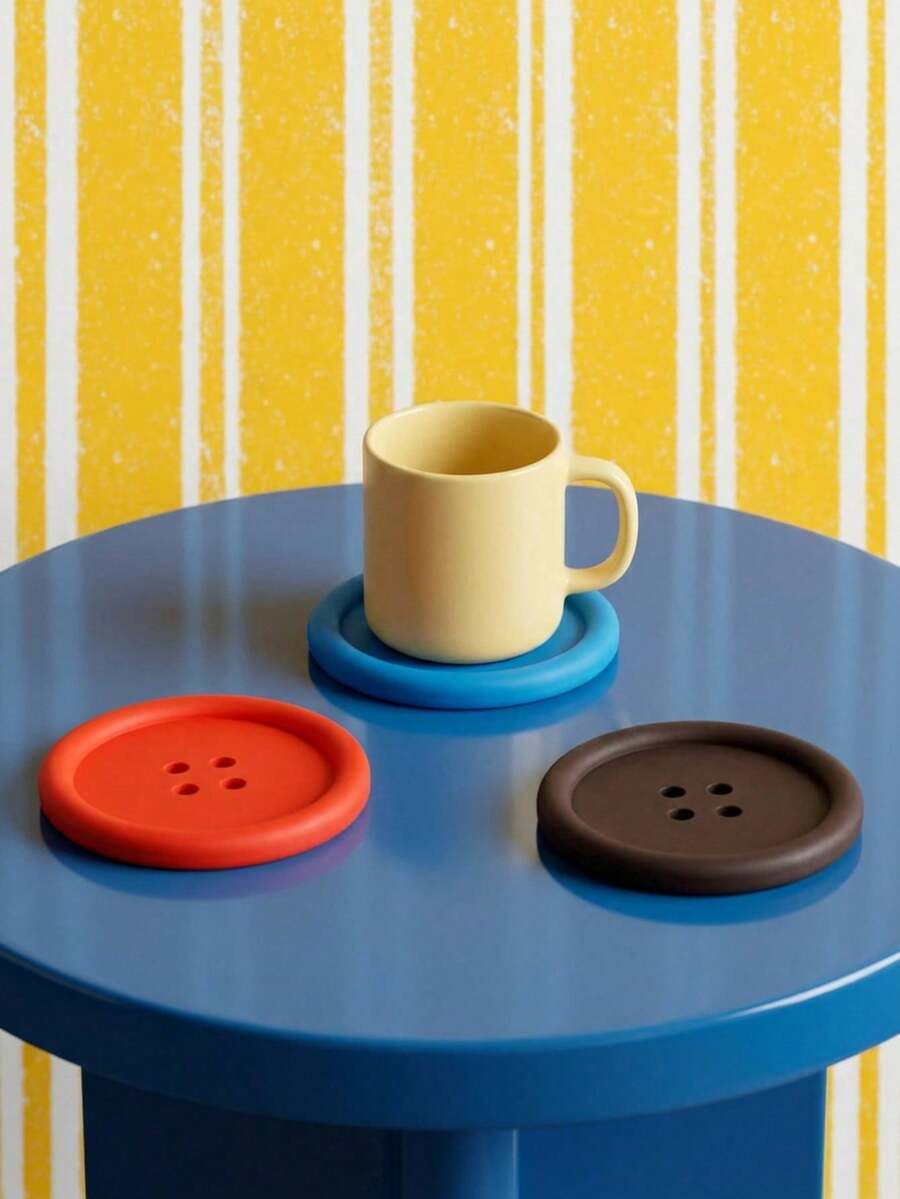 1pc Solid Color Button Shaped Soft Coaster, Non-Slip Heat-Resistant Minimalist Design Suitable For Coffee And Tea Cups, Desktop Protection Pad For Kitchen, Home, Office, Dorm, Party Decor, Eid Al-Adha And Daily Gift Choice, Christmas Atmosphere Small Gift - Multicolor - View 1