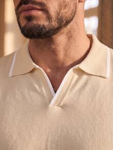ALTZTAR Men's Knitted Contrast Trim Polo Shirt - Apricot - View 4