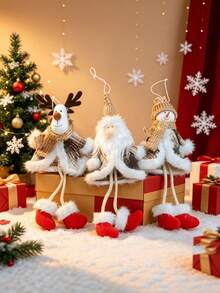 1pc Christmas Tree Hanging Ornament, Knitted Fabric Christmas Pendant, Snowman Reindeer Santa Claus Design, Holiday Home Wall And Christmas Tree Decoration, Winter Party Decor - A - View 3