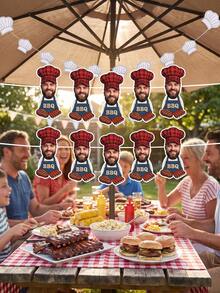 8/12/16pcs Custom BBQ Chef Photo And Text Banner,Personalized Funny Grill Master Apron Flag For Backyard Barbecue Party Men Birthday Dad Theme Party Decor Supplies - Multicolor - View 3