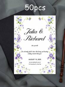 1/10/50pcs Customized Floral Wedding Invitations, Personalized Wedding Invitation Cards, White Envelope Packaging, Wedding Supplies - Multi-color-paper - View 50