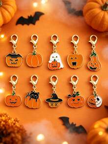 10pcs Halloween Pumpkin Keychains - Cute Alloy Metal Key Rings With Lobster Clasp, Ideal Birthday Gift For Women, Multi-Functional Bag Charm Pendant Valentine's Day Gift, Random Styles And Patterns - Halloween Keychain - View 4