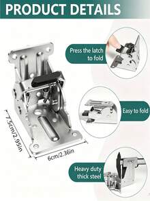 4pcs/Set Heavy Duty Folding Hinge Brackets With Locking Mechanism And 0-90° Adjustable Extension, Table Leg Support, Foldable Self-Locking, Suitable For Tables, Chairs, Bed Legs, Screw Installation - A - View 10