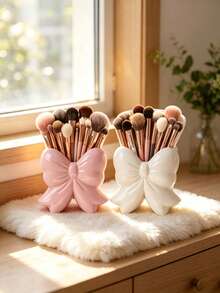 Cute Bow Shape Makeup Brush Holder, Ceramic Cosmetic Storage Organizer, Desktop Vanity Container For Brushes, Lipsticks, Beauty Supplies, Dresser Decor Accessory - Multicolor - View 6
