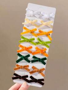 20pcs Girls Multi-Color Velvet Fabric Bow Ribbon Hair Clips, Versatile Bangs Back Side Hair Clips, Hair Accessories For Daily Use - Multicolor - View 5