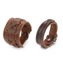 2 chiếc vòng tay bản rộng vân nổi phong cách vintage, phù hợp cho nam mặc hàng ngày, thể thao, thời trang thường ngày, quà tặng tinh tế cho nam - màu nâu - Xem 8