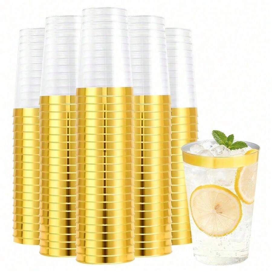 10入 金邊杯 6.76oz/200ml 透明平底杯 夏季冰茶杯 優雅金邊杯 適合婚禮、感恩節、聖誕節的平底金邊杯 婚禮優雅派對杯 - 金色 - 查看 1