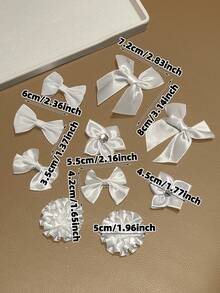 10pcs Pure White Bow Ribbon Hair Clips With Diamonds, Shiny Bow Flower Star Shaped French Style Alligator Hair Clips, Suitable For Party/Daily Wear Women's Small Hair Clips, Women's Hair Accessories, Women's Hair Decoration, Gift Recommendation - White - View 5