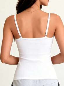 Camiseta de tirantes de unicolor para mujer, estilo ajustado de verano, camiseta interior sin mangas - Blanco - Ver 3