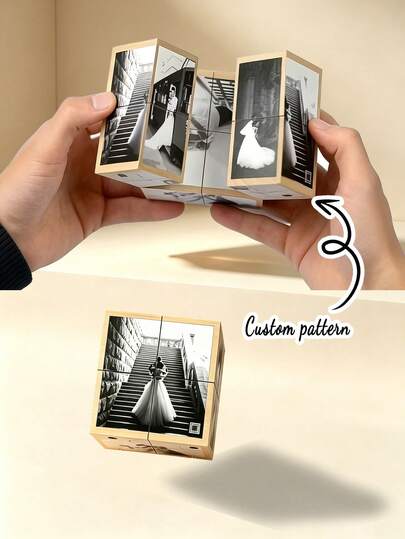 Cadre photo cube magique personnalisé et créatif - Souvenir en bois fait main DIY créatif, collage pliable unique thème cinéma carré, fabriqué à partir de matériaux innovants, convient comme cadeau de célébration pour les parents, les couples, les amis, la famille, cadeau créatif, décoration de paysage, affichage de bureau, durable