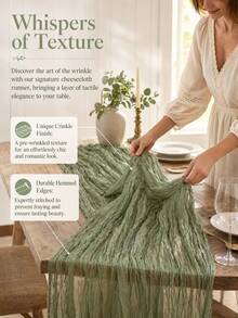 2pcs Sage Green Cheesecloth Semi-Sheer Gauze Table Runner, 120 Inch Bohemian Style Gauze Tablecloth, Suitable For Wedding, Party, Baby Shower, Birthday And Other Occasions Home Decor - Green - View 1