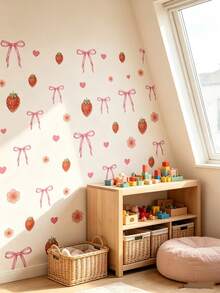 1 Set Self-Adhesive Wall Stickers, Strawberry, Butterfly And Flower Pattern, Suitable For Baby Room Decoration - Multicolor - View 9