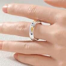Women's Contrast Color Leaf Pattern Fashion Ring, Minimalist Style, Suitable For Daily Commute, Casual And Party Wear - Silver - View 2