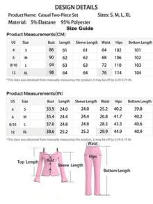 Valentine's Day Gift Spring/Autumn Women's Ribbed Solid Color Sweet Bow Fitted Sexy Cold Shoulder Bell Sleeve Camisole Long Sleeve Pants Casual Comfortable Loungewear Set 2 Pieces - Pink - View 6
