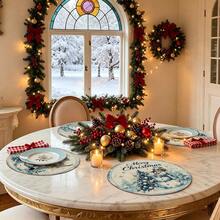 2/4/6/8/16pcs Round & Rectangular Placemats, Christmas Snowman Watercolor Christmas Tree Snowflake Print, Suitable For Home Kitchen Dining Table Decor And Christmas Party Atmosphere - Multicolor - View 9