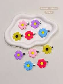 10pcs Soft Rubber Sunflower Hair Clips, Sweet Style Hair Accessories Suitable For Daily Use - Multicolor - View 3