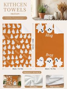 2pcs Autumn Halloween Ghost Pattern Kitchen Towels, Soft Polyester Material Dish Cloths, Suitable For Kitchen Decor, Kitchen Cleaning, Holiday Party Decoration, Kitchen Bathroom Supplies Home Essentials, Home Decor, Housewarming Gift - Multicolor - View 4