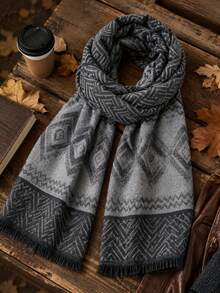 1pc Fall New Diamond Plaid Men Scarf Fashion Vintage Versatile Cold Weather Accessory Daily Commute Winter - Multicolor - View 7