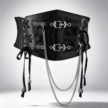 1pc Women's Renaissance Accessory Dark Gothic Style Fashion PVC Leather Harness, Suitable For Halloween Carnival Party Or Daily Wear - Black - View 9