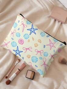 1pc Students Starfish Shells Print Large‑Capacity Zipper Closure Portable Makeup Pouch,Lightweight Toiletry Organizer For Travel Daily Storage Or Gift - Multicolor - View 3