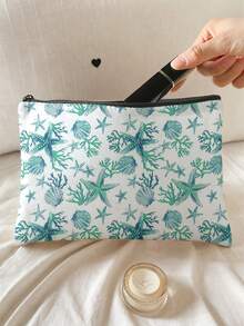 1pc Students Starfish Shells Print Large‑Capacity Zipper Closure Portable Makeup Pouch,Lightweight Toiletry Organizer For Travel Daily Storage Or Gift - Multicolor - View 10