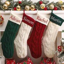 1pc Personalized Christmas Stocking, Christmas Essential, Christmas Gift, Christmas Hanging Decoration, Printed Embroidery, Embroidered Christmas Stocking Set, Name Embroidery, DIY Handmade Embroidered Christmas Pattern, Handmade Sewn Christmas Gift Stocking - Multicolor - View 5
