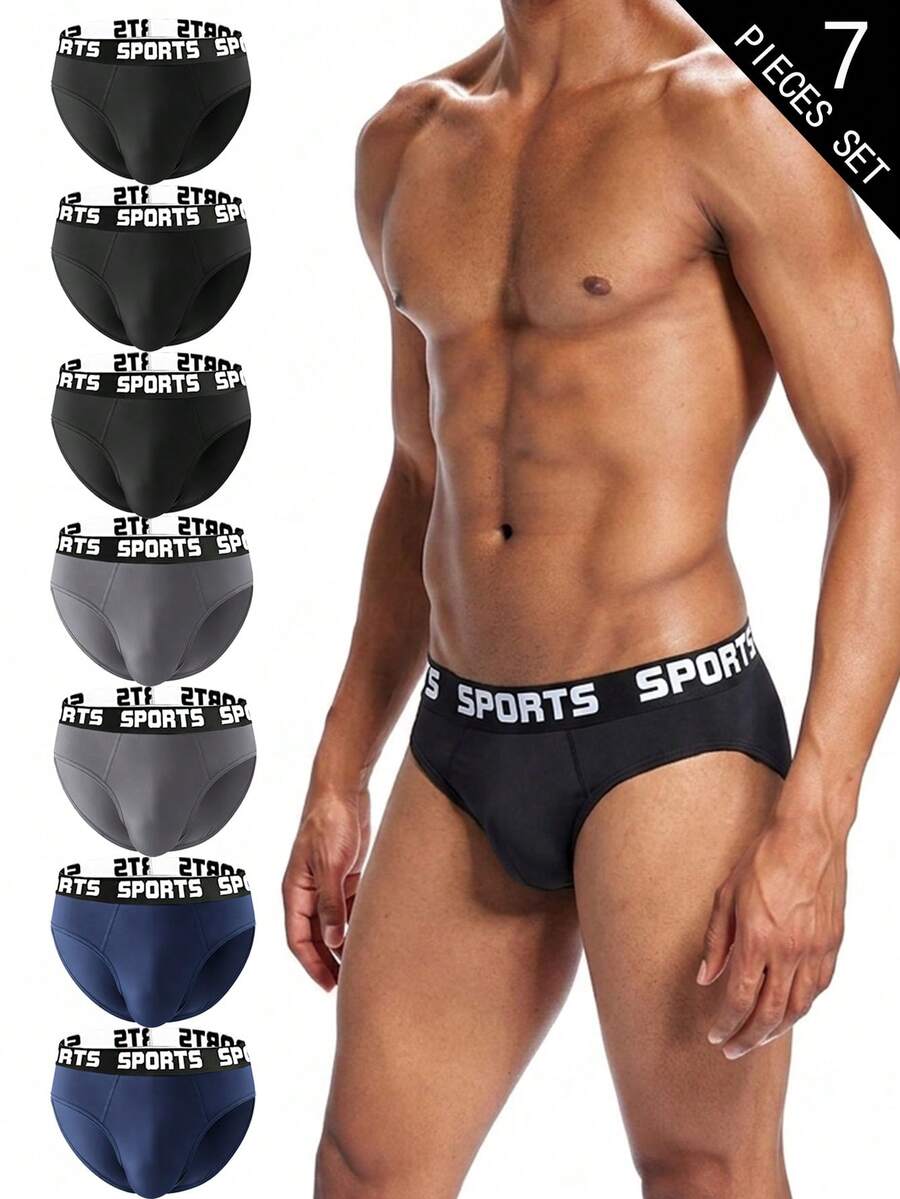 7pcs Men's Boxer Briefs, Made Of Polyester Fabric, With A Letter Belt, Soft And Comfortable, Suitable For Casual Home Wear, Men's Shorts, Gift For Men