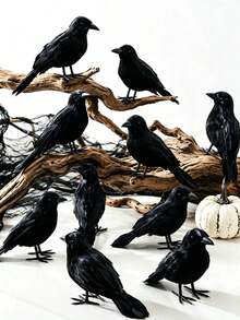 Halloween Black Crow Decor: Realistic Feather Crow Statue, Perfect For Witch Theme Decor, Haunted House, Halloween Party And Spooky Home And Garden Decoration - Multicolor - View 1