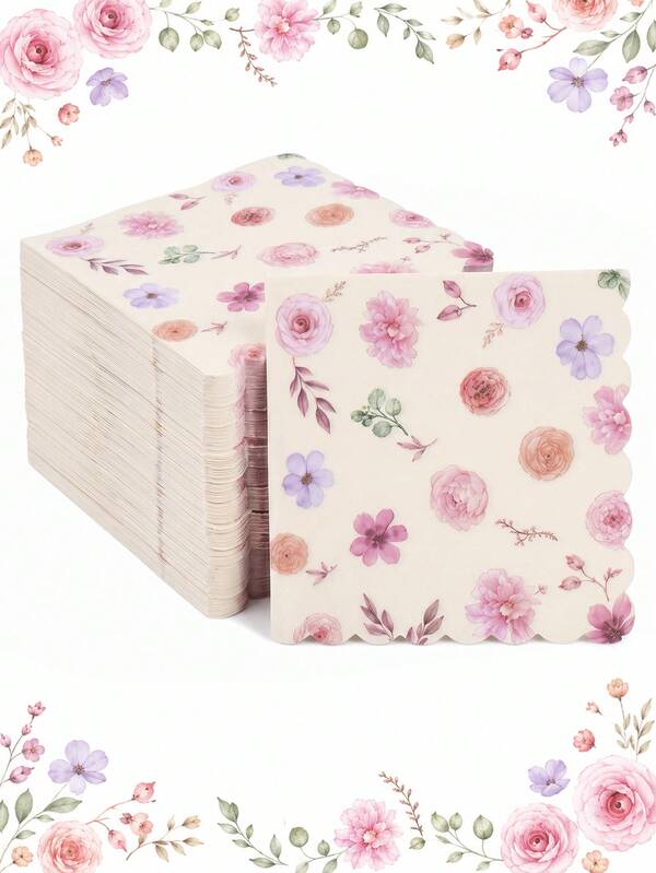 20/50pcs Floral Pattern Disposable Paper Napkins, Rose & Peony Print Wavy Edge Napkins, Baby Shower Party Disposable Decorative Napkins, Baby Shower Party Supplies, 1st Birthday Party Supplies, Bridal Shower Wedding Party Decoration Supplies, Birthday Party, Gender Reveal Party, Anniversary Engagement Party Table Decor, Afternoon Tea Party Tableware Decor, Birthday Decoration, Baby Shower Decoration, Christmas Decoration, New Year Decoration