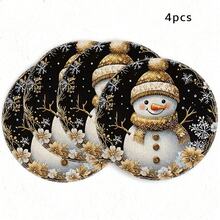 1/4/6件組聖誕系列－黑金復古雪人手繪圖案餐墊，聚酯纖維材質，適用於居家廚房、餐桌裝飾與派對場景布置 - 彩色 - 查看 9