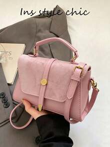 Handbag With Suede And PU Patchwork Flap Design, Structured Small Square Body Resistant To Softening And Deformation, Interior Space Can Store Phone, Lipstick, Powder, Earphones And Other Daily Essentials, Suitable For Work, Commute, Shopping, Dating And Daily Outings - Pink - View 10