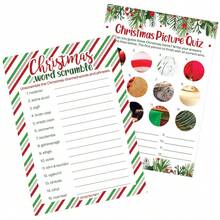 Christmas Party Game Set - Word Spelling & Picture Quiz - Family Gathering, Office, School, All-Age Christmas Interactive Fun - 25 Double-Sided Holiday Game Cards - View 6