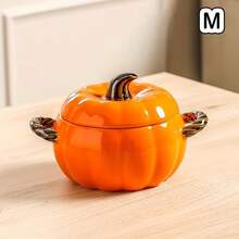 1pc Orange Pumpkin Shaped Ceramic Bowl With Lid, Double Twisted Handles, Heat-Resistant Stewing Bowl, Steamed Egg/Soup/Oatmeal Bowl, Home Kitchen Tableware - View 12