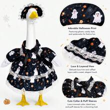 Halloween Ghost Goose Costume, Cute Spooky Porch Goose Outfit With Lace Dress, 23 Inch Goose Statue Decor For Front Door Yard Lawn Halloween Party - Multicolor - View 3